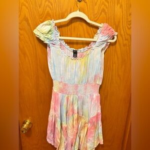 Rue21 Pink and Blue Ruched Ruffled Sundress